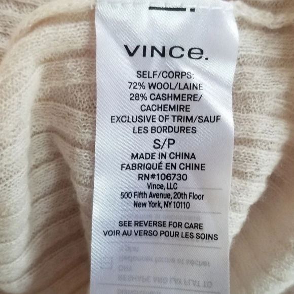 NWT Vince Ribbed Wool/Cashmere V-Neck Sweater S - Picture 6 of 8